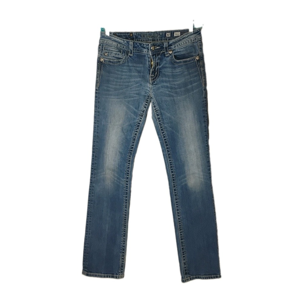 Miss Me JP5370TL Womens 30x31 Straight Leg Jeans Gemmed Cross Pocket Small Flaw